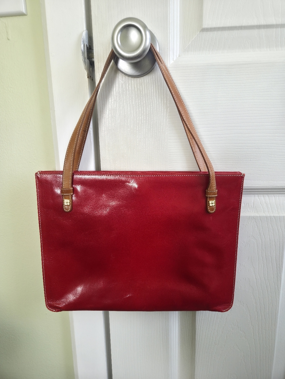 Vintage!!! Kate Spade ✨️ Red Leather Tote Bag with Tan Straps